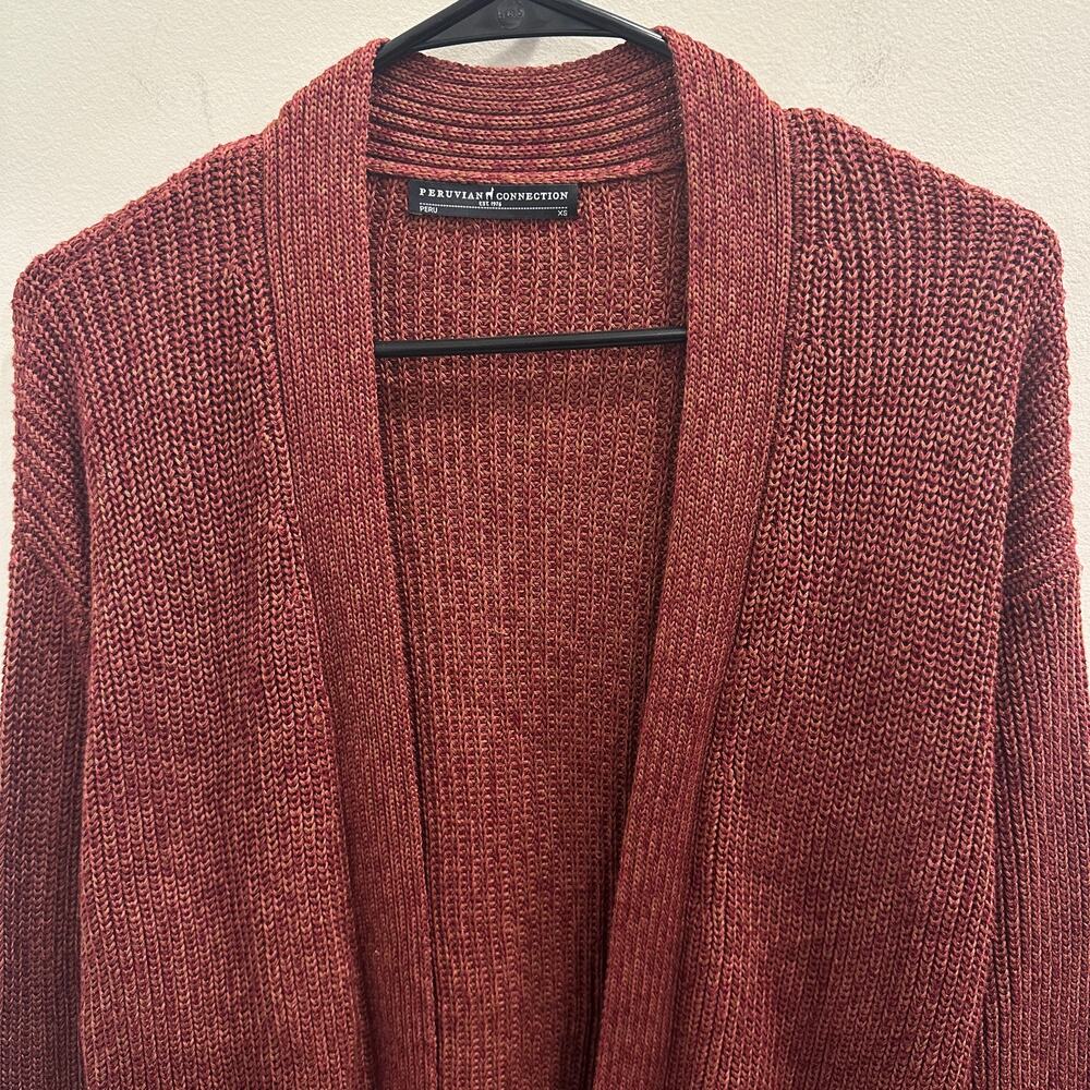 Peruvian Connection Salinas Cardigan Brandywine Marled Brick Red XS‎ Boho Luxury - Picture 3 of 9